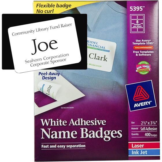 8 white adhesive name badges box of 400
