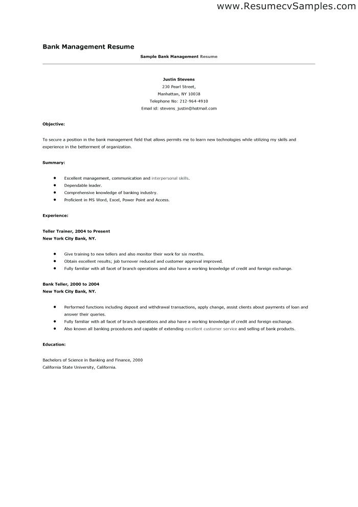 sample resume for bank jobs with no experience
