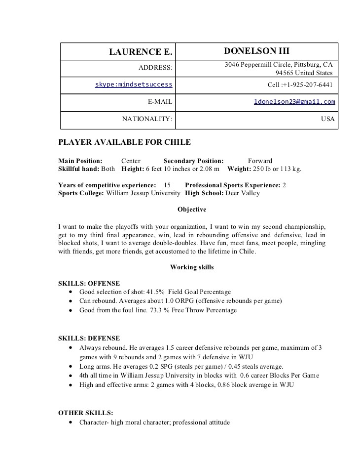 Basketball Resume Template for Player 1 Basketball Resume Template for Player Laurence Edward Donelson Iii Professional Basketball Resume