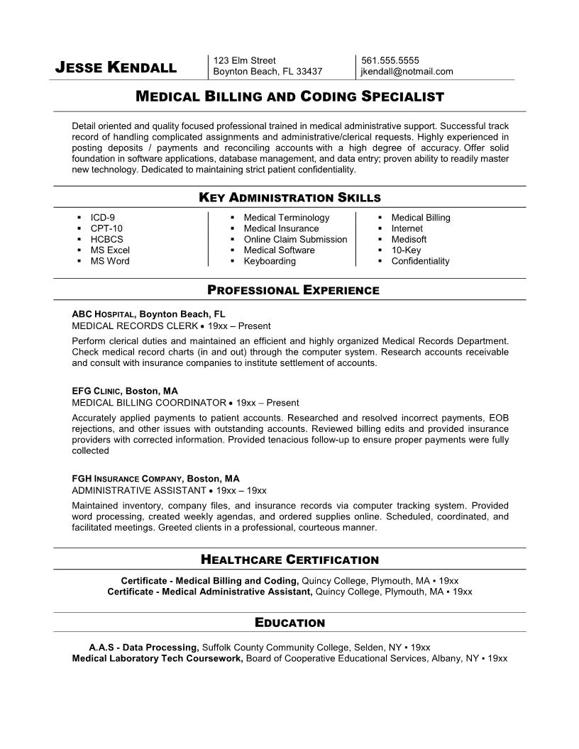 medical billing coding resume example