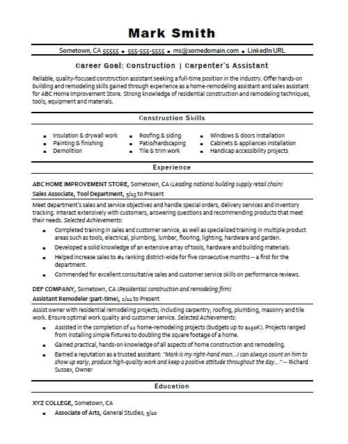 sample resume construction assistant