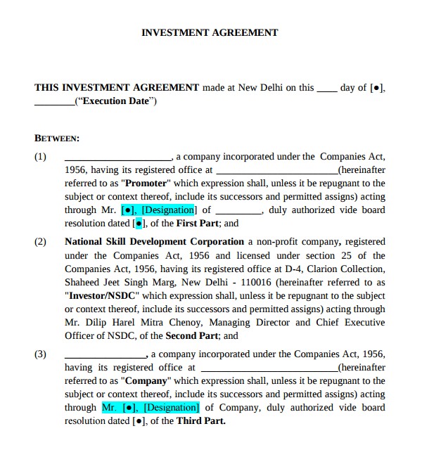 Business Investor Proposal Template 12 Business Investment Agreements Sample Templates