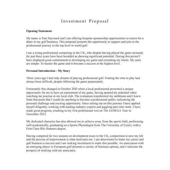 sample investment proposal template