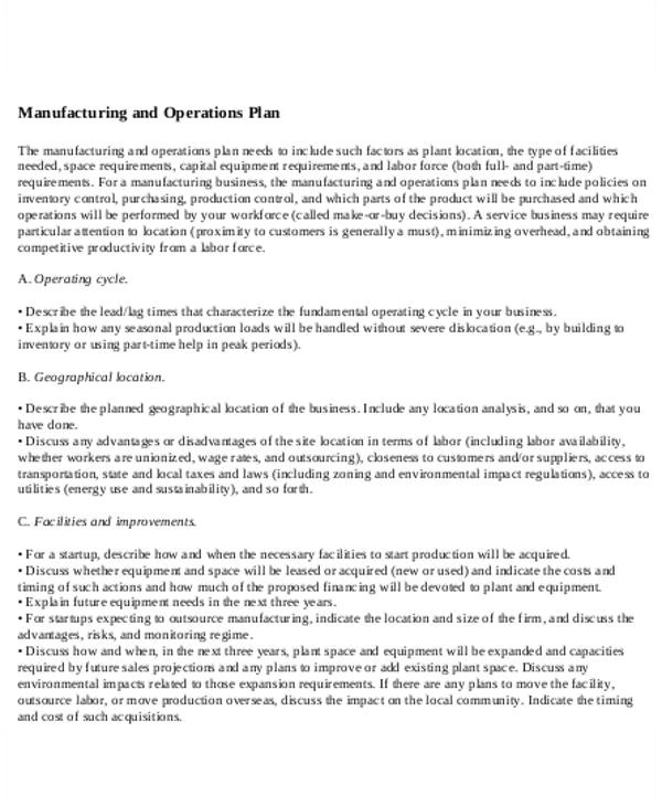 manufacturing business plan template