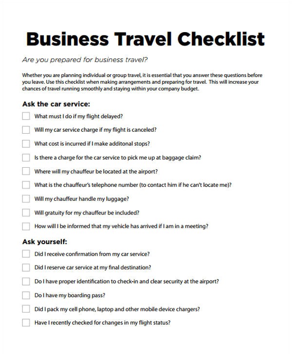 travel checklist template