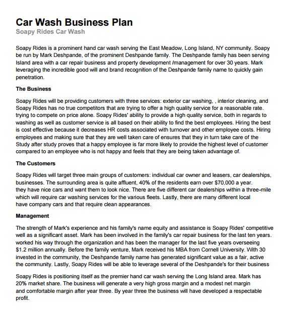 car wash business plan template