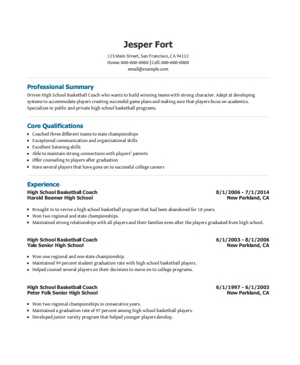 Coach Resume Template Coach Resume Template 6 Free Word Pdf Document