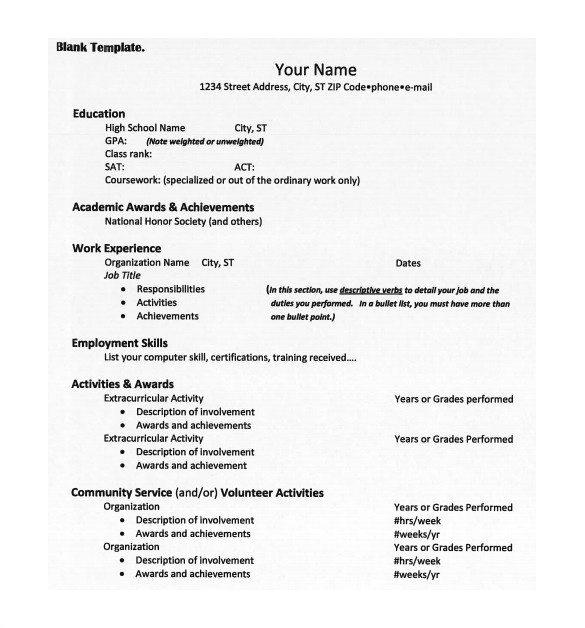college application resume template
