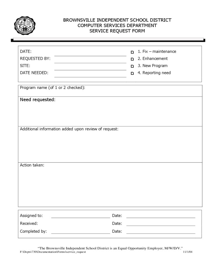 free computer service request sample form