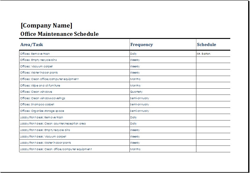 maintenance schedule template 474
