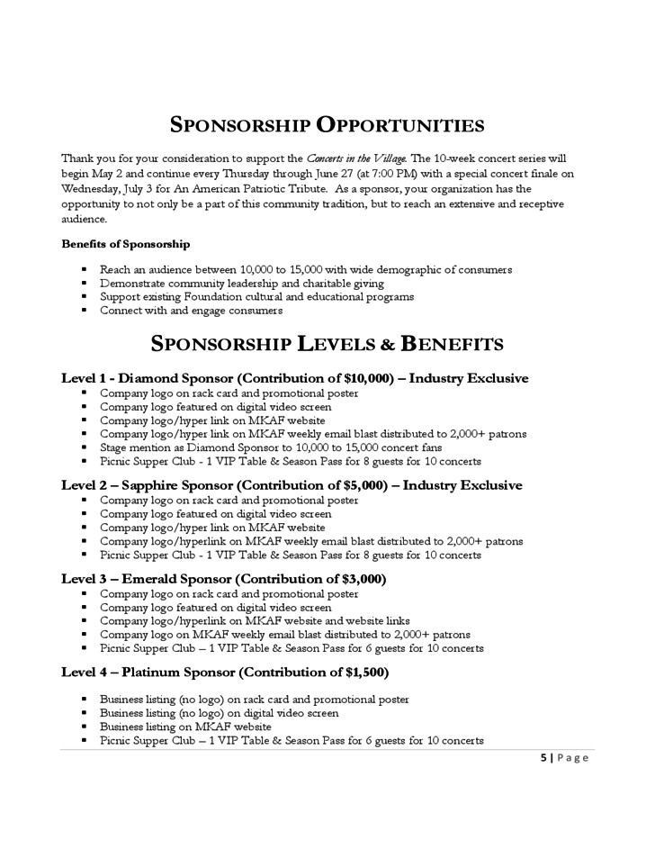 Concert Sponsorship Proposal Template Sponsorship Proposal Of Concerts In the Village Free Download