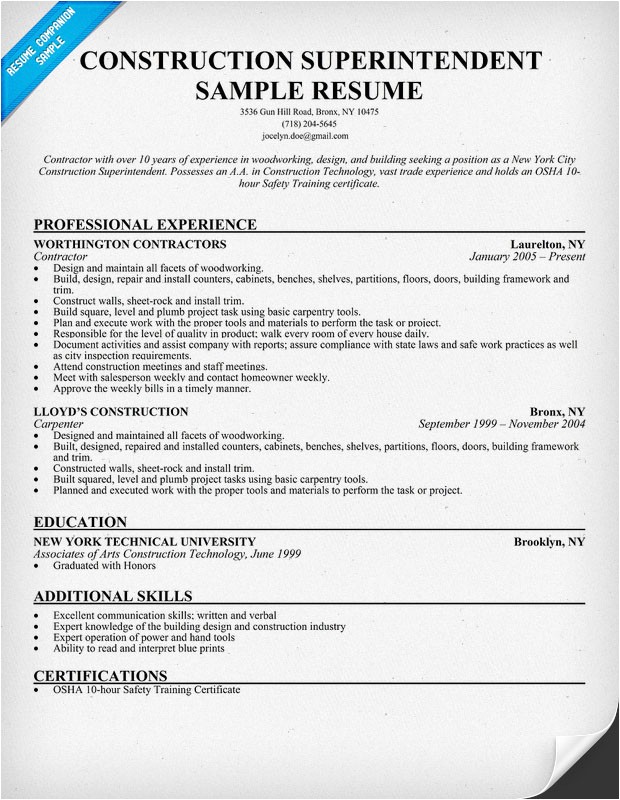 sample resume construction