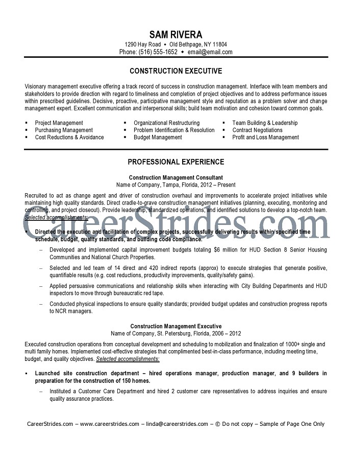 construction worker objective for resume