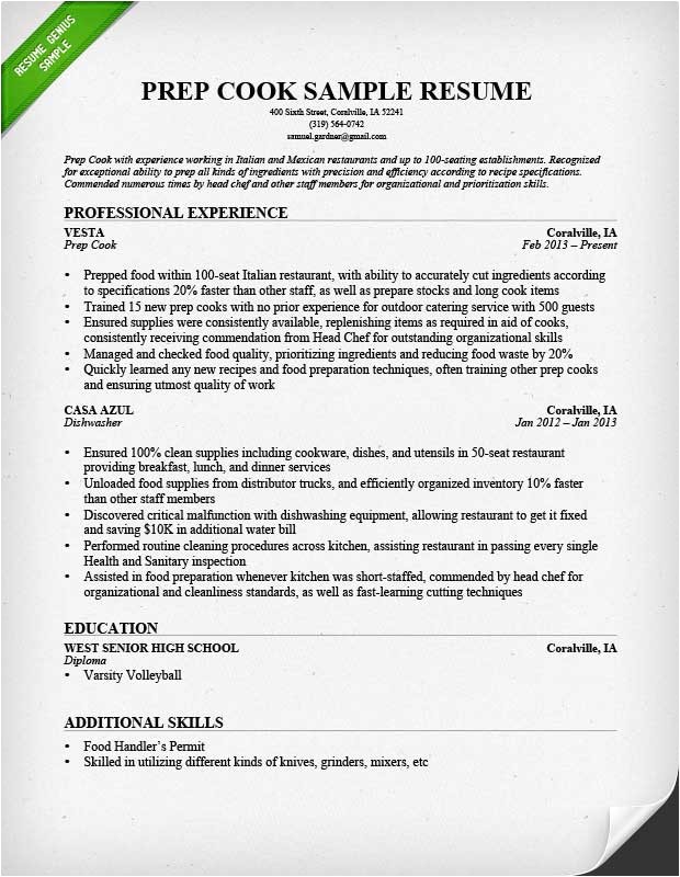 prep cook and line cook resume samples
