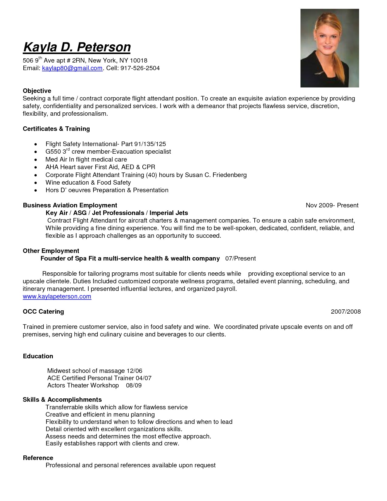 sample objective full time corporate flight attendant job position resume include list certification and t