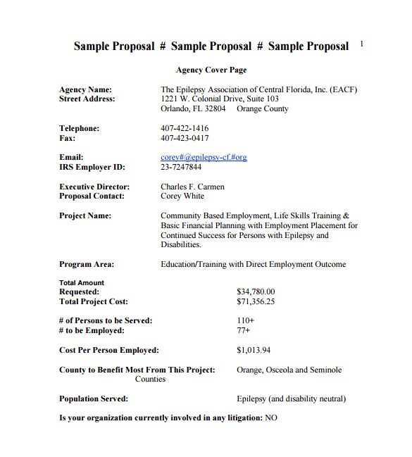 cost proposal template sample