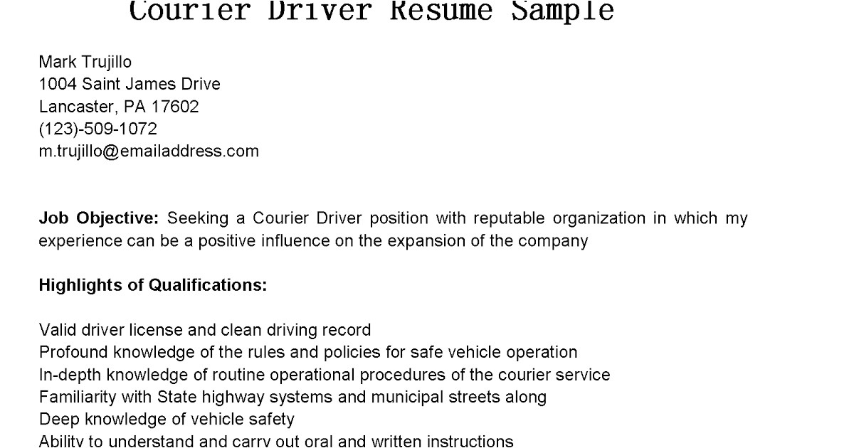 courier driver resume sample