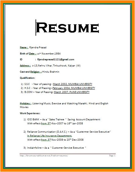 resume format word