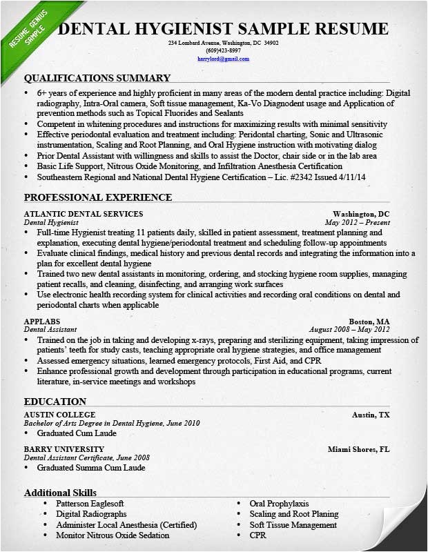 dental assistant resume example