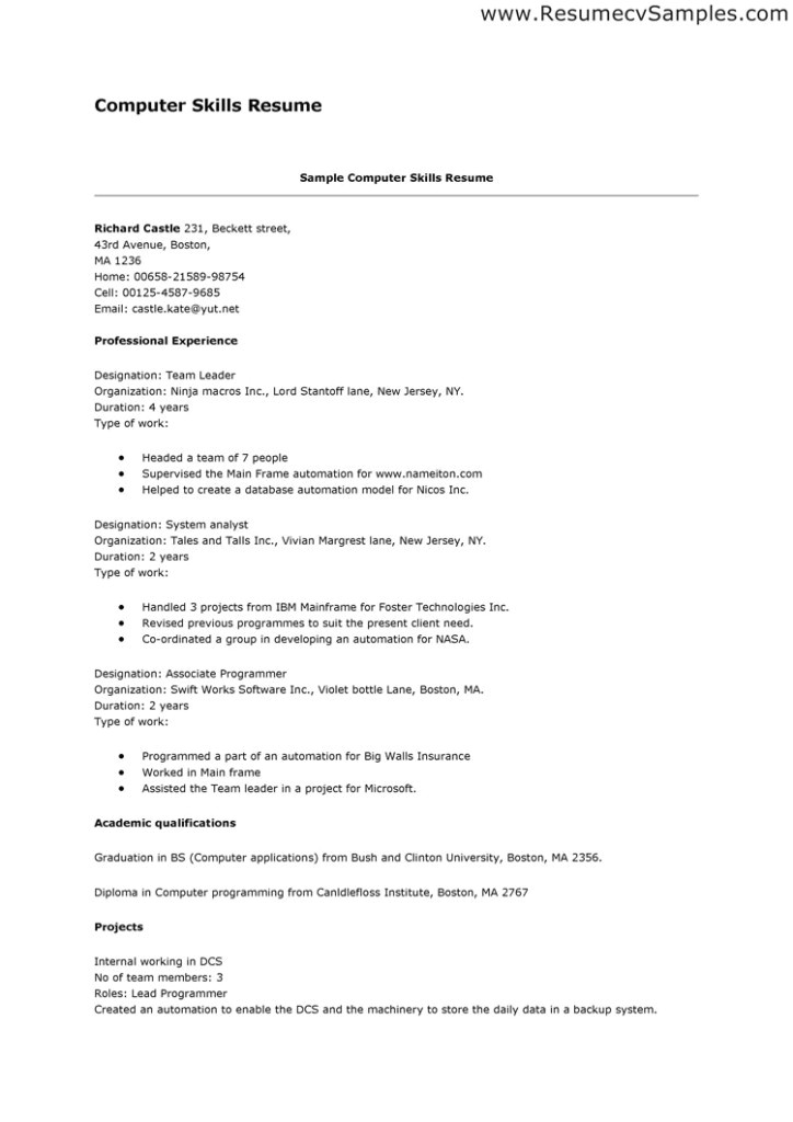Describe Your Computer Skills Resume Sample 13 Computer Skills Resume Samplebusinessresume Com