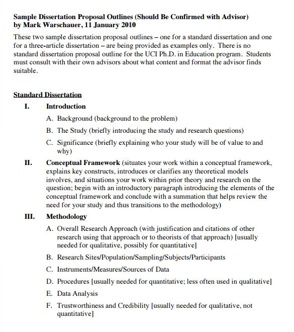 Dissertation Proposal Outline Template 9 Dissertation Outline Template Doc Pdf Free