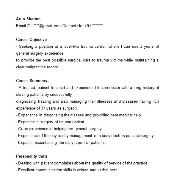 doctor resume template free sample example format download