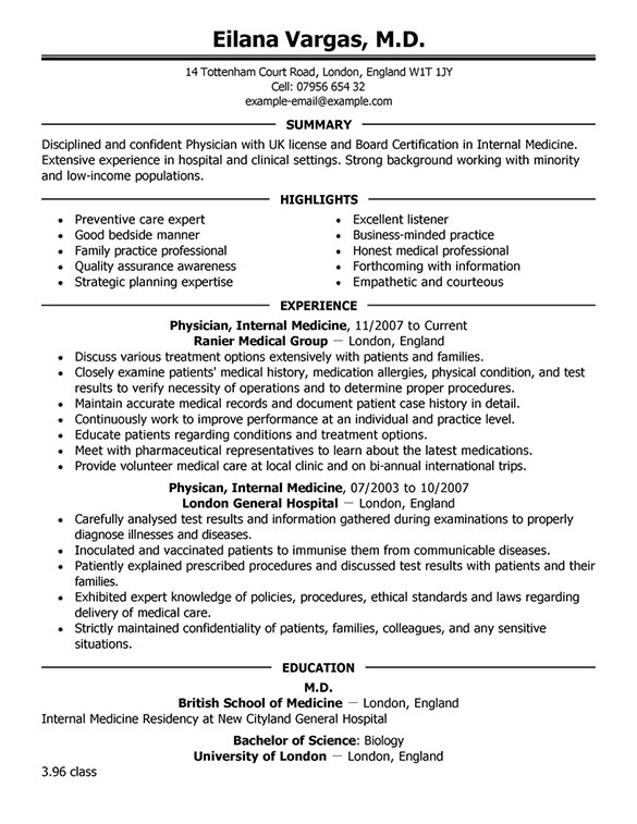 doctor resume template free sample example format download