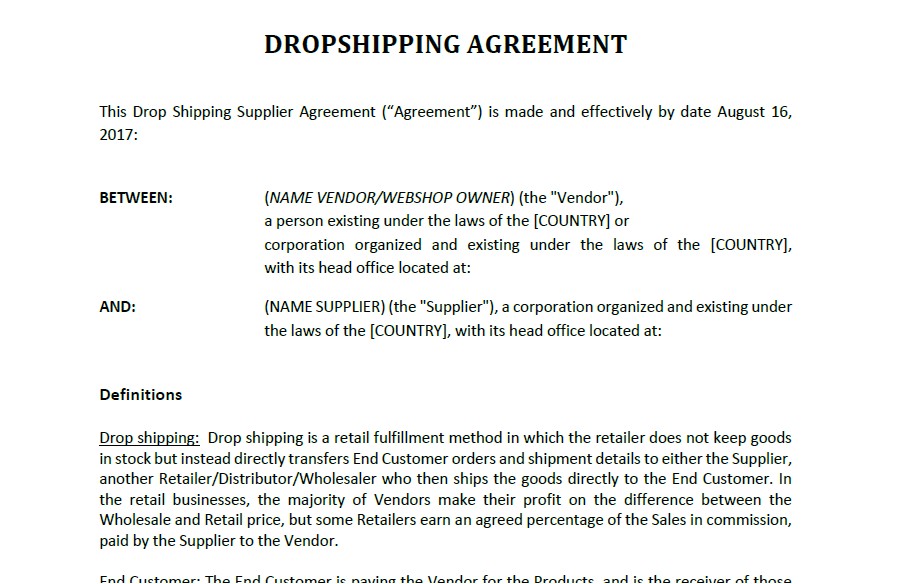 drop shipping agreement template