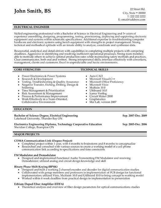 electrical engineering student resume