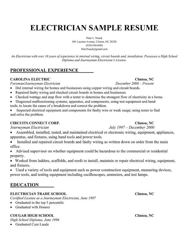 electrician resume
