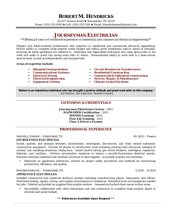 electrician resume