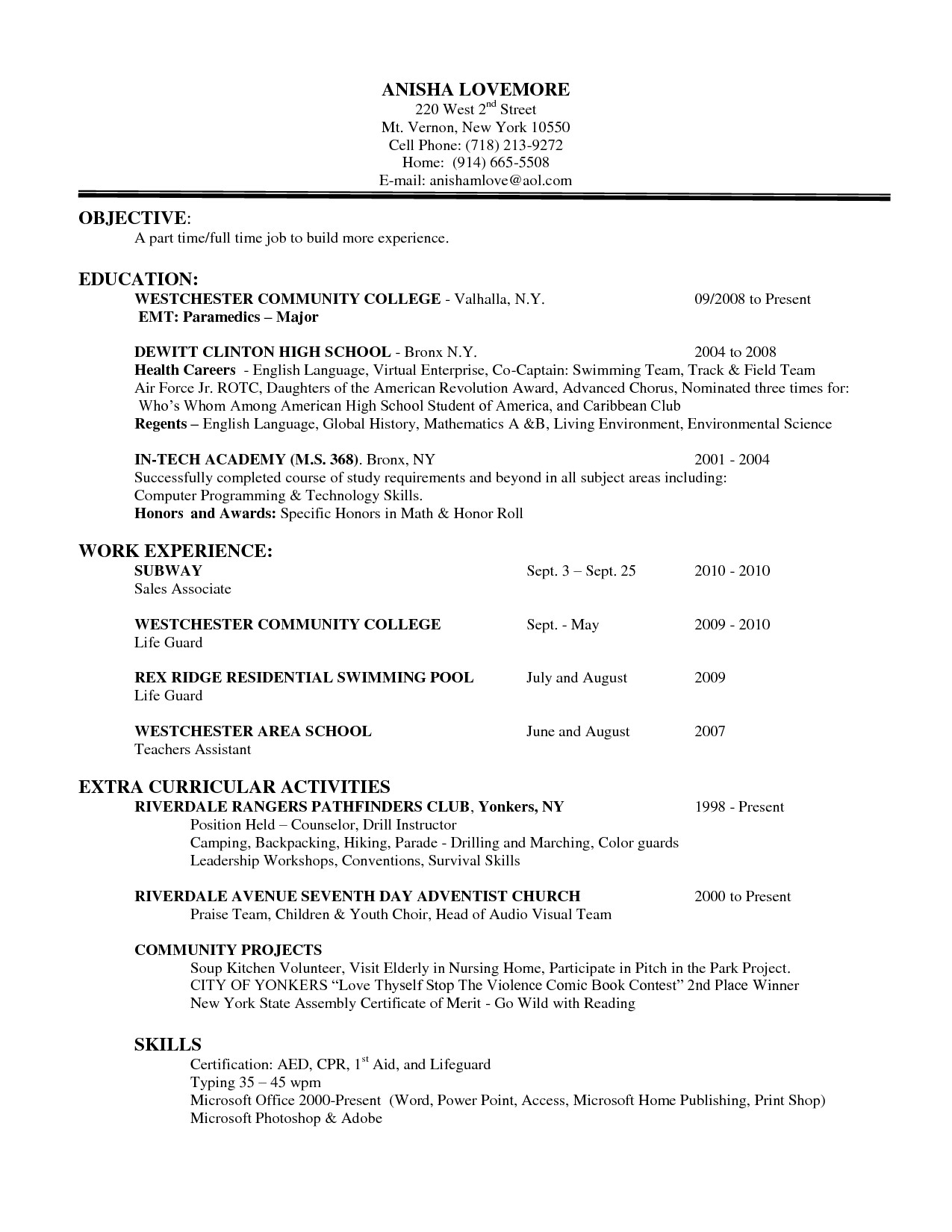 emt sample resume
