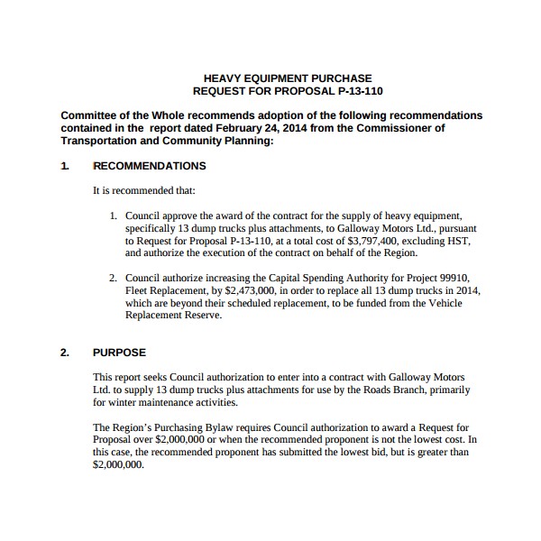 Equipment Purchase Proposal Template 15 Purchase Proposal Templates Sample Templates