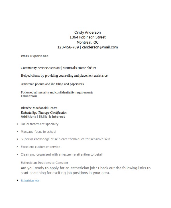 Esthetician Resume Template Download Esthetician Resume Template 5 Free Word Documents