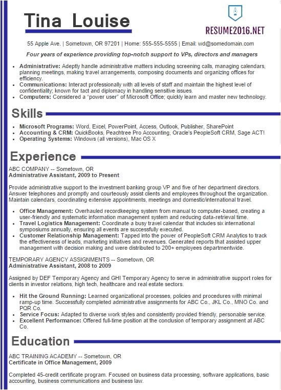 administrative assistant resume samples 2016