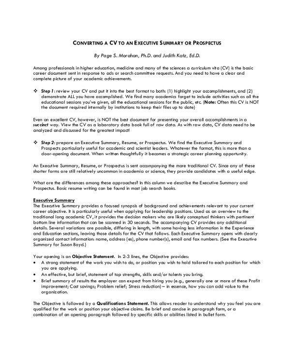 Executive Summary Resume Samples 8 Resume Summary Samples Examples Templates Sample