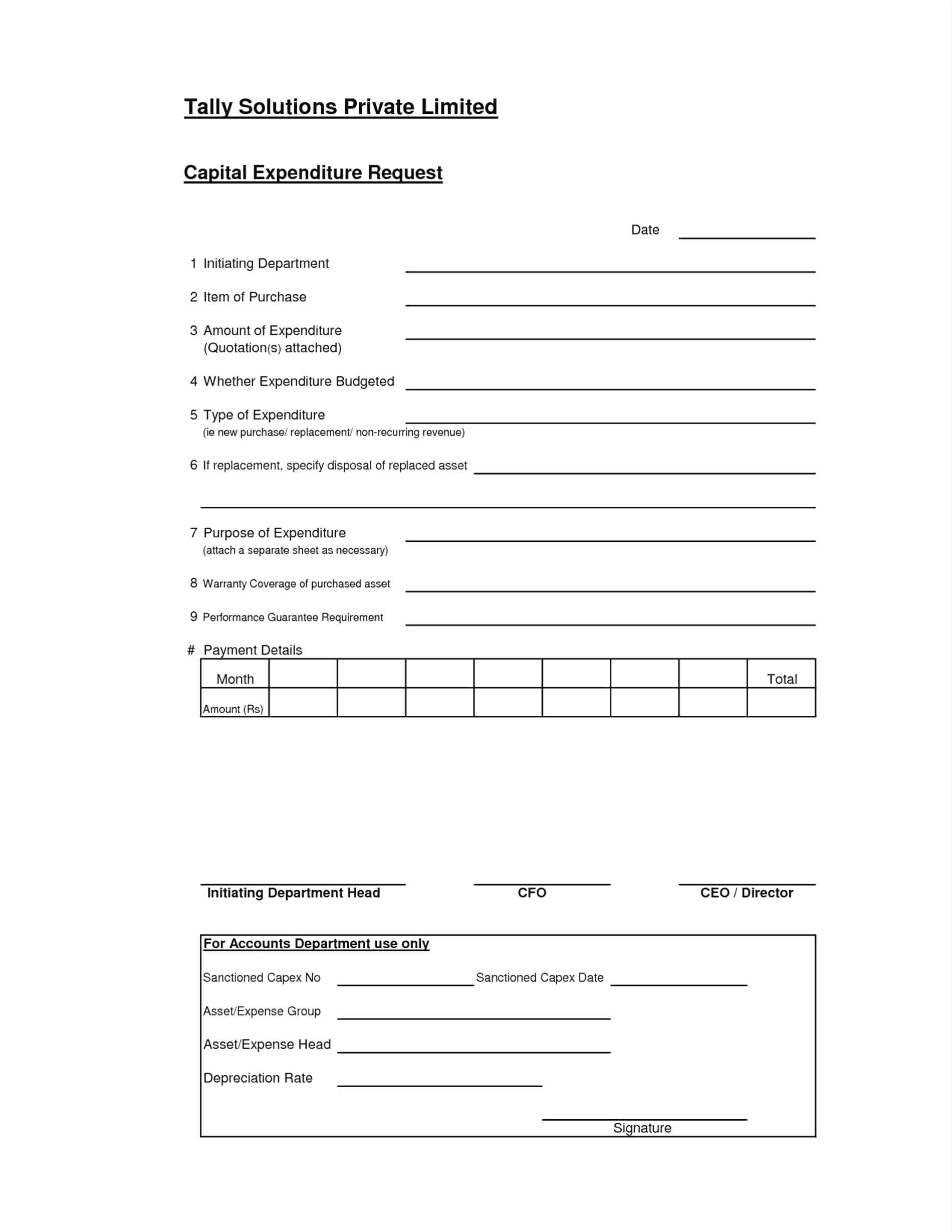 capital expenditure proposal template