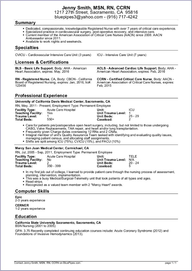 experienced nursing resume