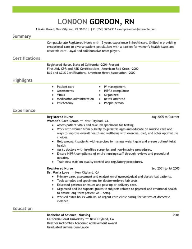 sample resume registered nurse no experience