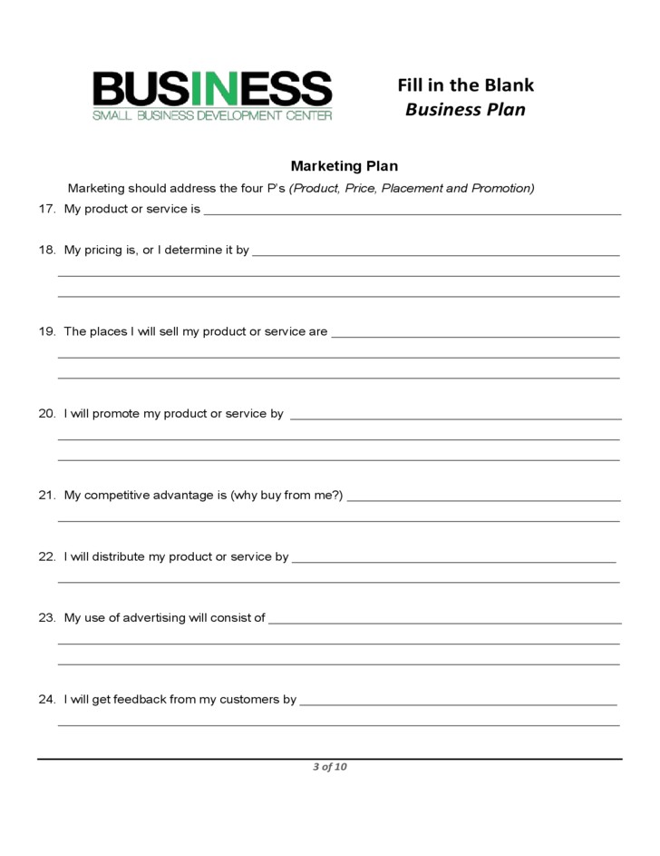 free sba blank business plan form 3