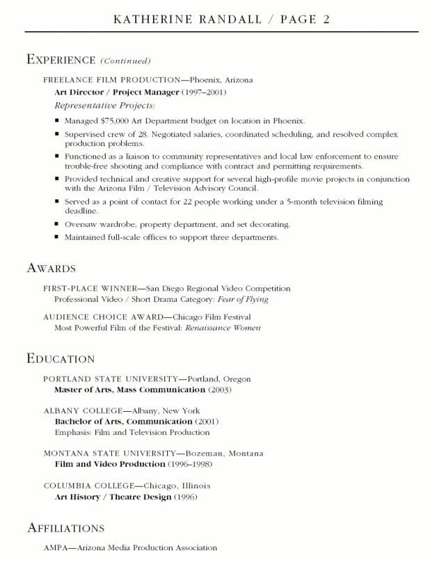 film production resume template