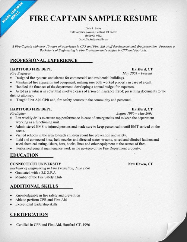 Fire Captain Resume Sample Pin Firefighter Resume On Pinterest