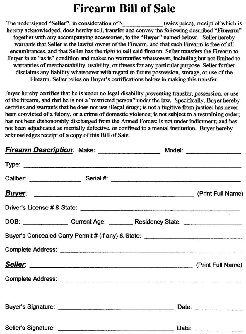 Firearms Business Plan Template Gun Bill Of Sale Template Business Templates Fi