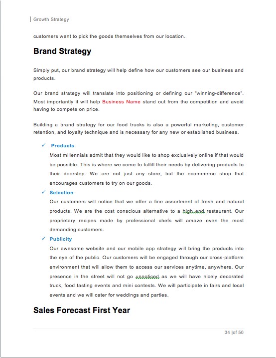 food truck business plan sample pages