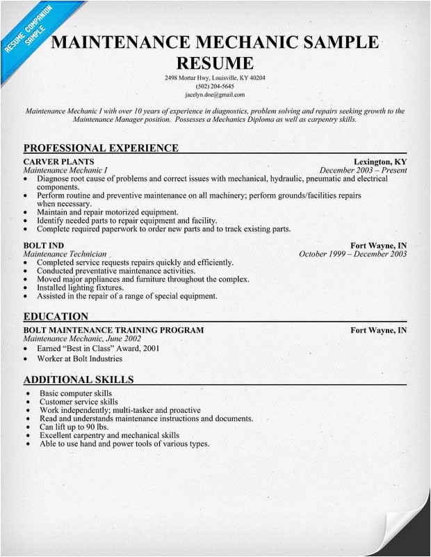 forklift mechanic resume template