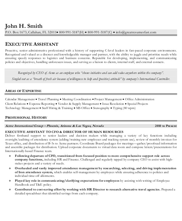 sample executive administrative assistant resume