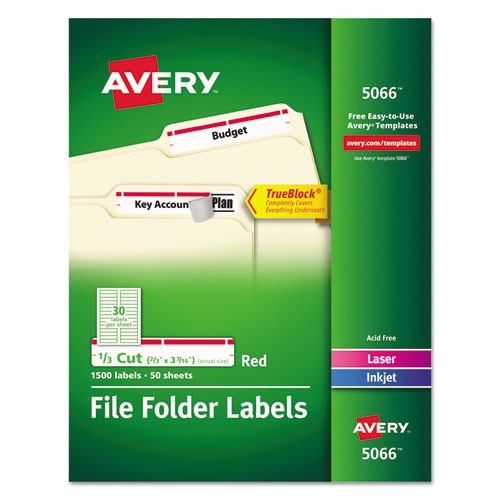 self adhesive laserinkjet file folder labels white red border 1500box ave5066