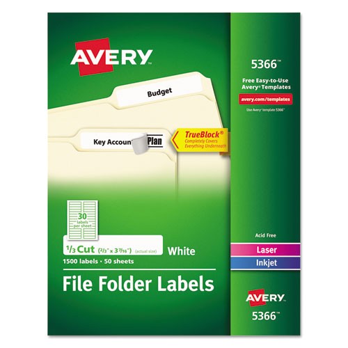 permanent self adhesive laserinkjet file folder labels white 1500box ave5366