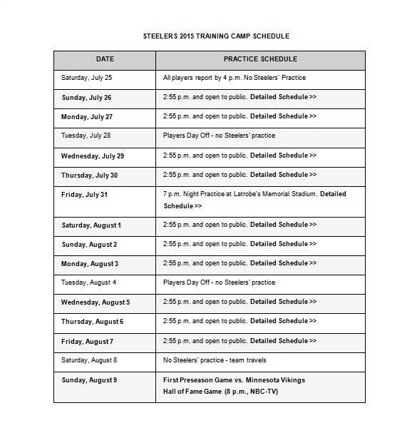 sample camp schedule
