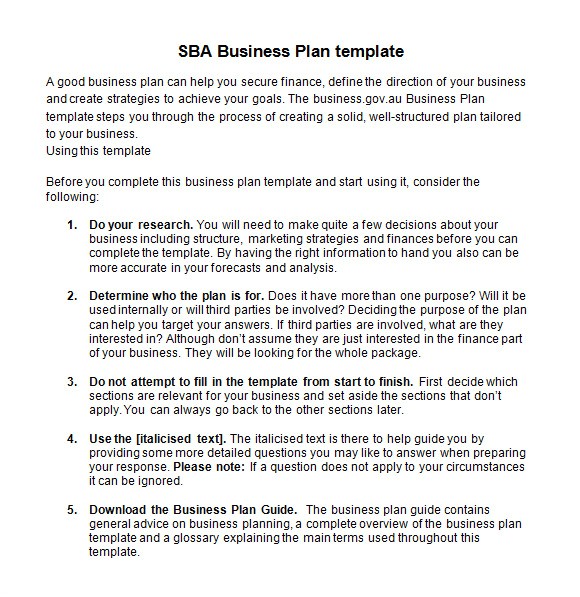 sba business plan template